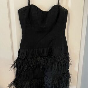 BCBGmaxazria strapless black dress with feathers